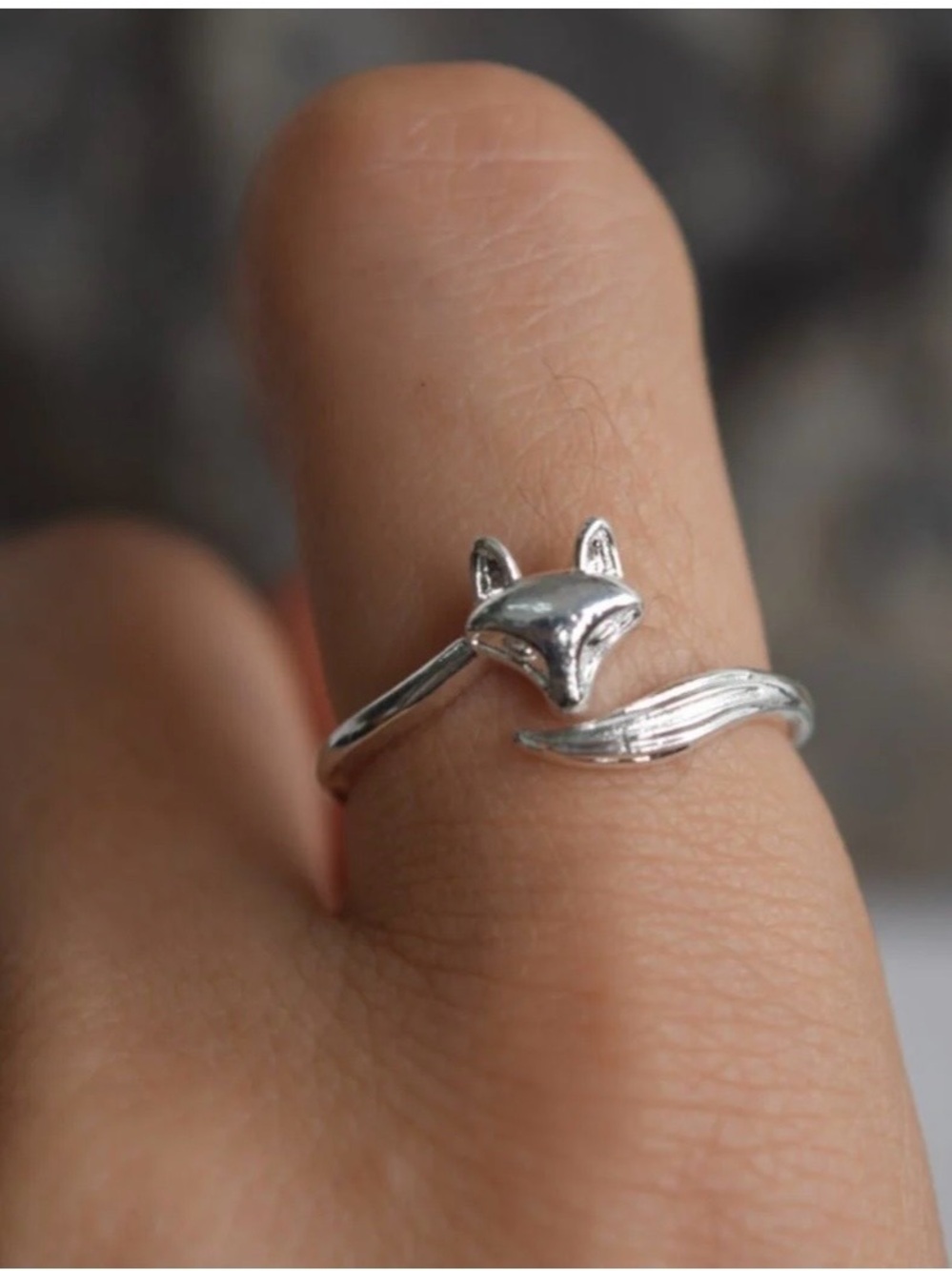 Silver Tone Stainless Steel Fox Wrap Ring Adjustable Pinky Ring NIP - Picture 2 of 6